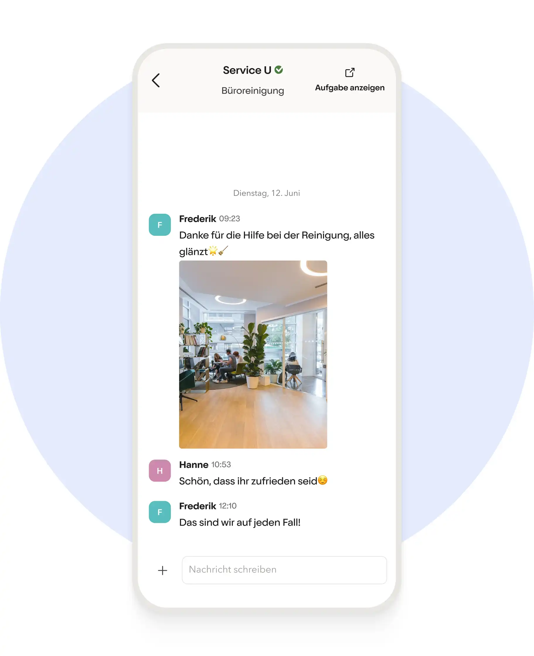 Ein Bild von die Officeguru App für kommunikation mit Putzkraft