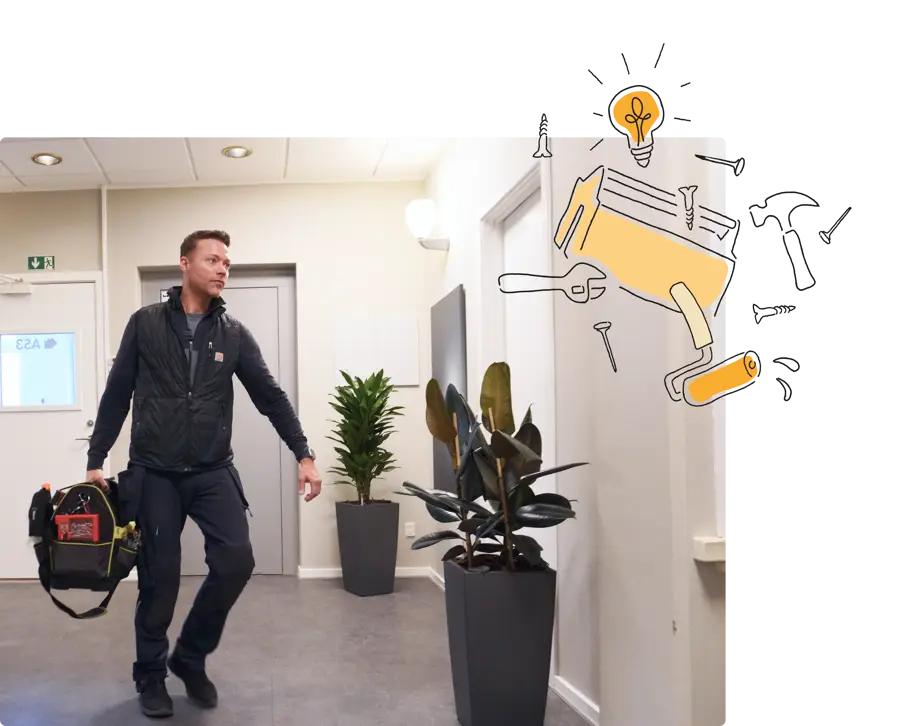 Billede af en værktøjskasse. Alsidig handyman-service - fra montering og reparation til opsætning og lettere VVS-arbejde. Få hjælp til små og store opgaver hos Officeguru.