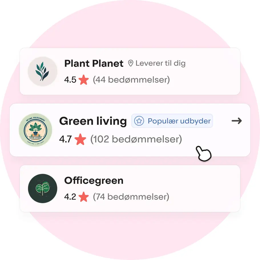 A selection of plant service vendors with a cursor selecting the middle vendor