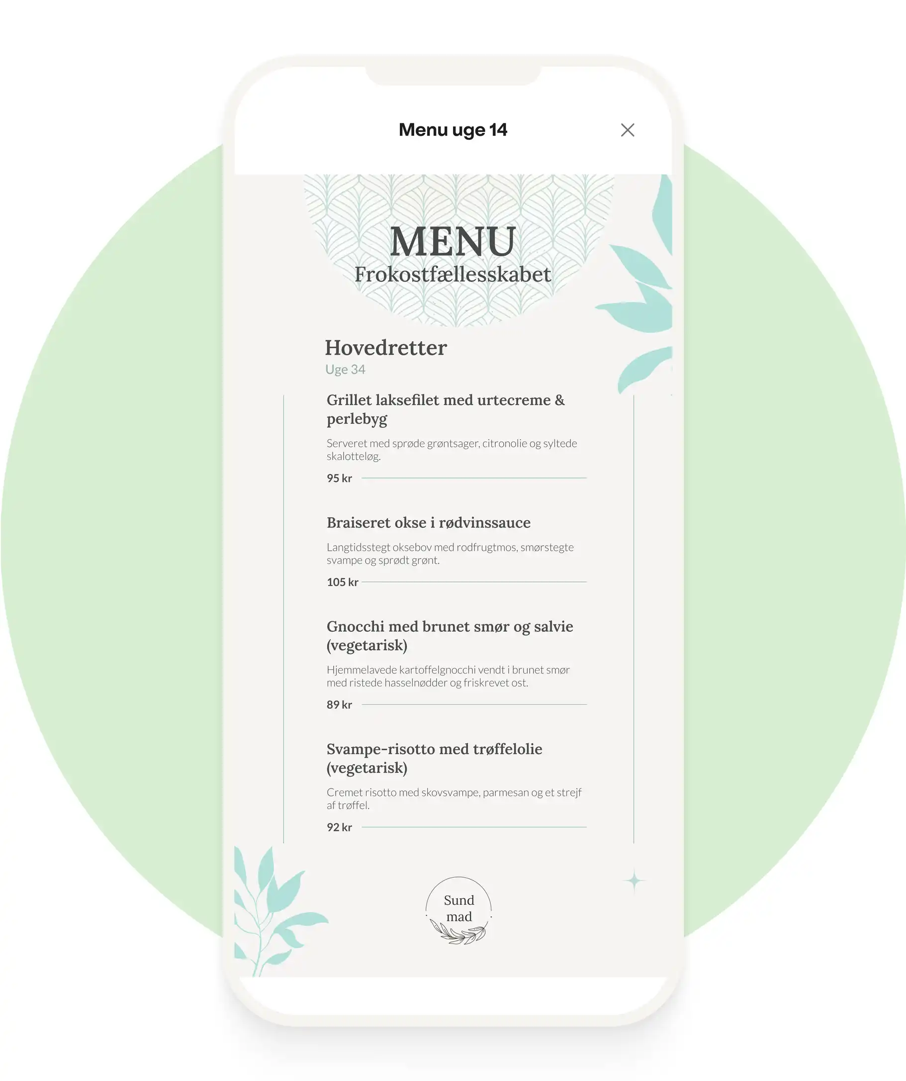 A mockup of a phone with a lunch menu