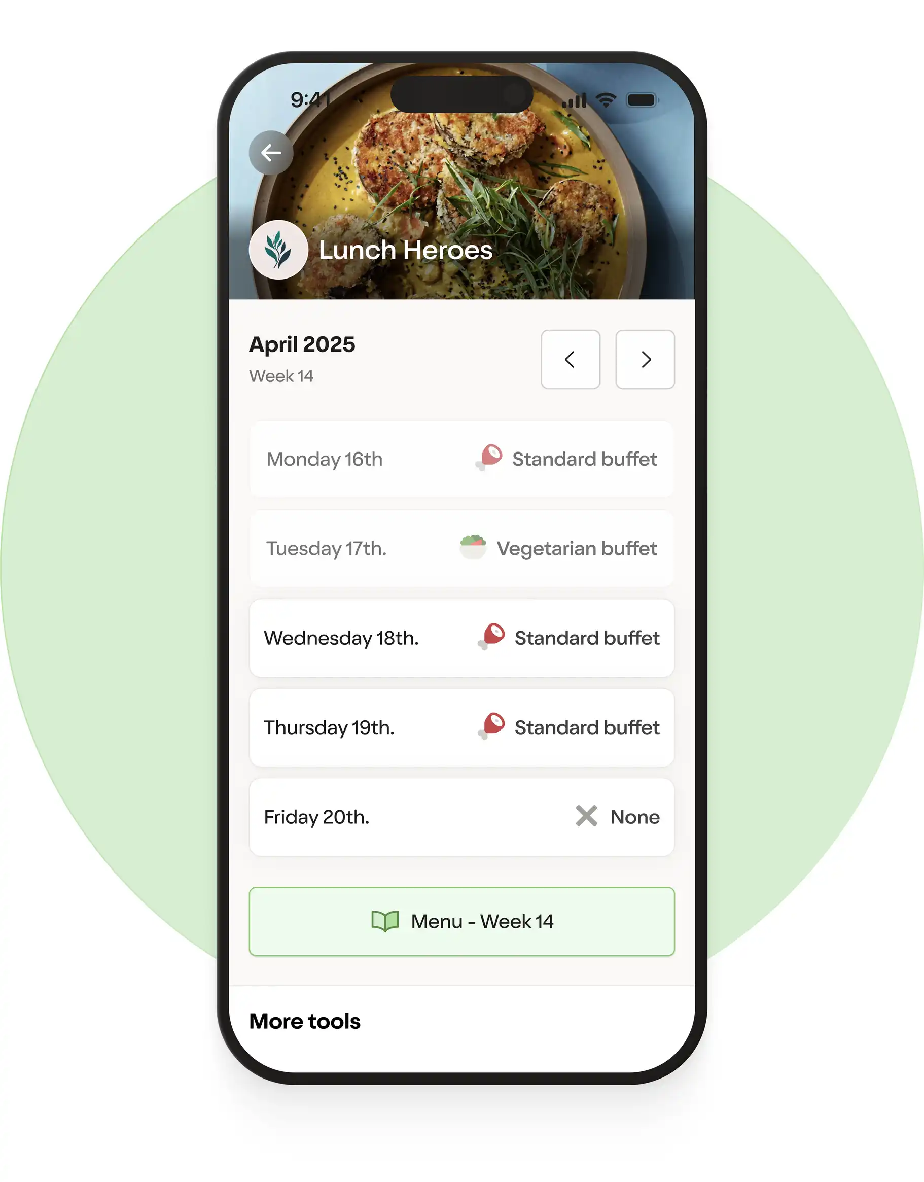 Screen of the lunch app with the lunch orders shown