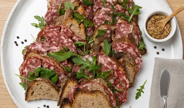 100Brote - Knuspriges Sandwich mit würziger Salami und Rucola