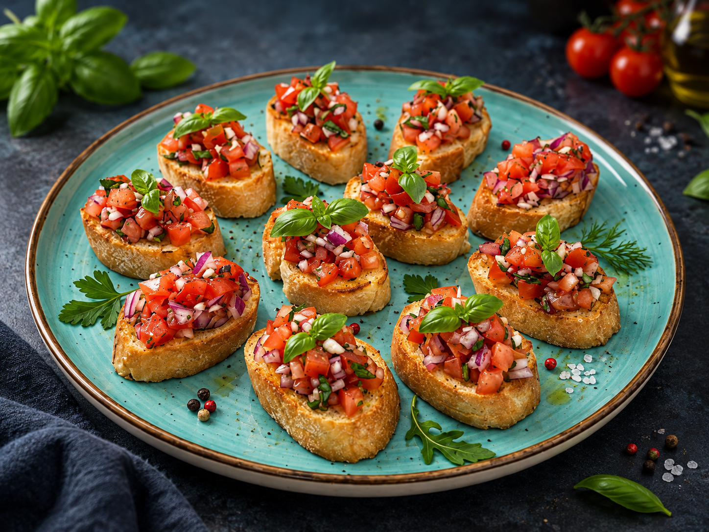 Let Me Bowl - Knusprige Bruschetta mit frischen Tomaten, Basilikum und feinen Kräutern